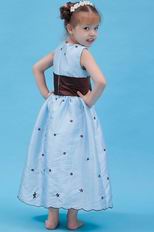 Lovely Scoop A-line Belt Blue Taffeta Toddler Flower Girl Dress