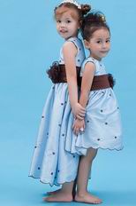 Lovely Scoop A-line Belt Blue Taffeta Toddler Flower Girl Dress