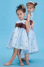 Lovely Scoop A-line Belt Blue Taffeta Toddler Flower Girl Dress