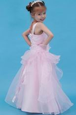 Vintage Straps Pink Organza Girls Flower Girl Dresses