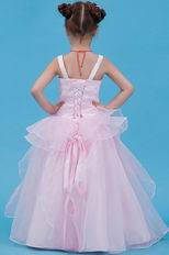 Vintage Straps Pink Organza Girls Flower Girl Dresses