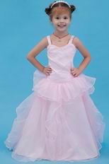 Vintage Straps Pink Organza Girls Flower Girl Dresses