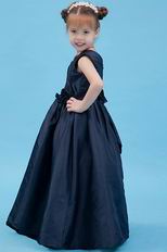 Navy Blue V-Neck Rosette A-line Wedding Flower Girl Dresses