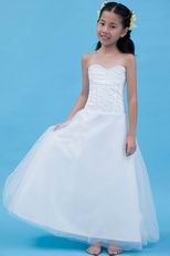 Cheap Sweetheart Beading A-line Corset White Net Flower Girl Dress