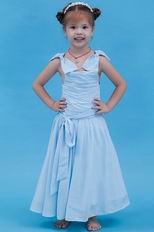 Lovely Straps Bow Ruched A-line Baby Blue First Communion Dress