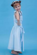 Lovely Straps Bow Ruched A-line Baby Blue First Communion Dress