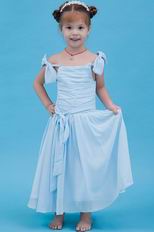 Lovely Straps Bow Ruched A-line Baby Blue First Communion Dress