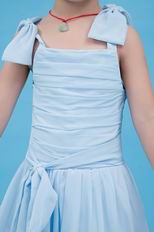 Lovely Straps Bow Ruched A-line Baby Blue First Communion Dress