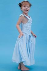 Lovely Straps Bow Ruched A-line Baby Blue First Communion Dress