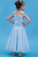 Lovely Straps Bow Ruched A-line Baby Blue First Communion Dress