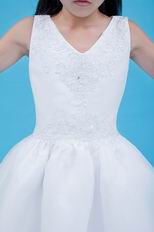 Wholesale V-Neck Embroidery White Ankle Length Flower Girl Dress