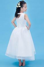 Wholesale V-Neck Embroidery White Ankle Length Flower Girl Dress