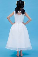 Wholesale V-Neck Embroidery White Ankle Length Flower Girl Dress