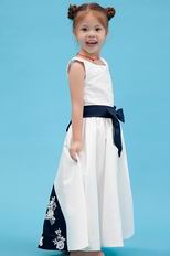 Vintage Scoop Appliques Navy Blue Belt Infant Flower Girl Dress