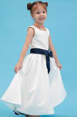 Vintage Scoop Appliques Navy Blue Belt Infant Flower Girl Dress