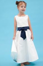 Vintage Scoop Appliques Navy Blue Belt Infant Flower Girl Dress