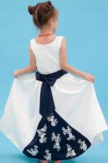 Vintage Scoop Appliques Navy Blue Belt Infant Flower Girl Dress