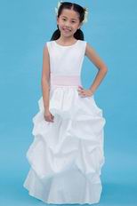 Cute Scopp Pink Belt Bubble White Taffeta Flower Girl Dress