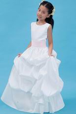 Cute Scopp Pink Belt Bubble White Taffeta Flower Girl Dress