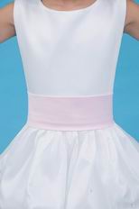 Cute Scopp Pink Belt Bubble White Taffeta Flower Girl Dress