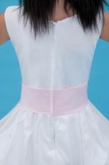 Cute Scopp Pink Belt Bubble White Taffeta Flower Girl Dress