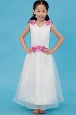 Cheap V-Neck Pink Flowers A-line Wedding Flower Girl Dresses