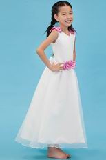 Cheap V-Neck Pink Flowers A-line Wedding Flower Girl Dresses