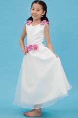 Cheap V-Neck Pink Flowers A-line Wedding Flower Girl Dresses