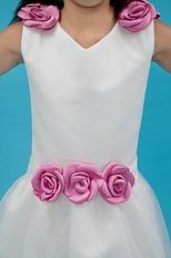 Cheap V-Neck Pink Flowers A-line Wedding Flower Girl Dresses