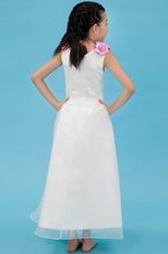 Cheap V-Neck Pink Flowers A-line Wedding Flower Girl Dresses