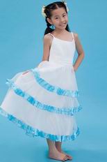 Affordable Spaghetti Straps Layers White Organza Flower Girl Dress