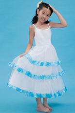 Affordable Spaghetti Straps Layers White Organza Flower Girl Dress