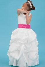 Simple V-Neck Rose Pink Belt Bubble Baby Flower Girl Dress