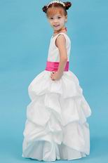 Simple V-Neck Rose Pink Belt Bubble Baby Flower Girl Dress