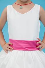 Simple V-Neck Rose Pink Belt Bubble Baby Flower Girl Dress