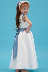 Beautiful V-Neck Belt Flower A Line White Stain Flower Girl Dress