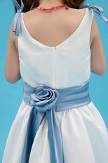 Beautiful V-Neck Belt Flower A Line White Stain Flower Girl Dress