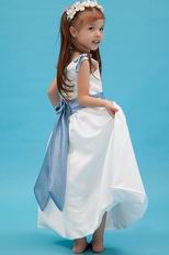 Beautiful V-Neck Belt Flower A Line White Stain Flower Girl Dress