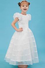 Vintage Scoop Cap Sleeves White Organza Flower Girl Dress Online