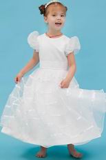 Vintage Scoop Cap Sleeves White Organza Flower Girl Dress Online