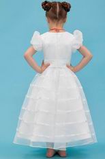 Vintage Scoop Cap Sleeves White Organza Flower Girl Dress Online