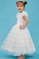 Vintage Scoop Cap Sleeves White Organza Flower Girl Dress Online