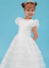 Vintage Scoop Cap Sleeves White Organza Flower Girl Dress Online