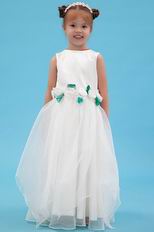 Cheap Jewel Flowers Leaves A-line Ivory Organza Flower Girl Dress
