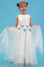 Cheap Jewel Flowers Leaves A-line Ivory Organza Flower Girl Dress