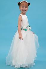 Cheap Jewel Flowers Leaves A-line Ivory Organza Flower Girl Dress