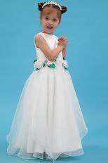 Cheap Jewel Flowers Leaves A-line Ivory Organza Flower Girl Dress