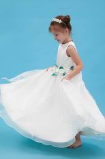 Cheap Jewel Flowers Leaves A-line Ivory Organza Flower Girl Dress