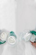 Cheap Jewel Flowers Leaves A-line Ivory Organza Flower Girl Dress