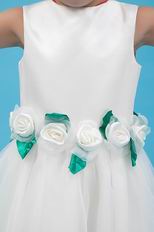 Cheap Jewel Flowers Leaves A-line Ivory Organza Flower Girl Dress